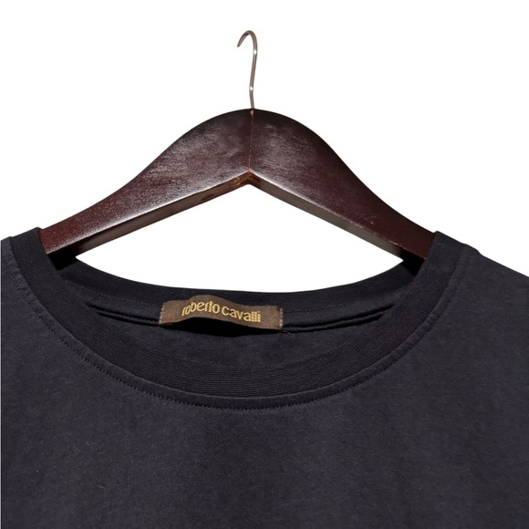 Roberto Cavalli Black Tee with Fiery Red and Orange Accents Size Large - Picture 4 of 10